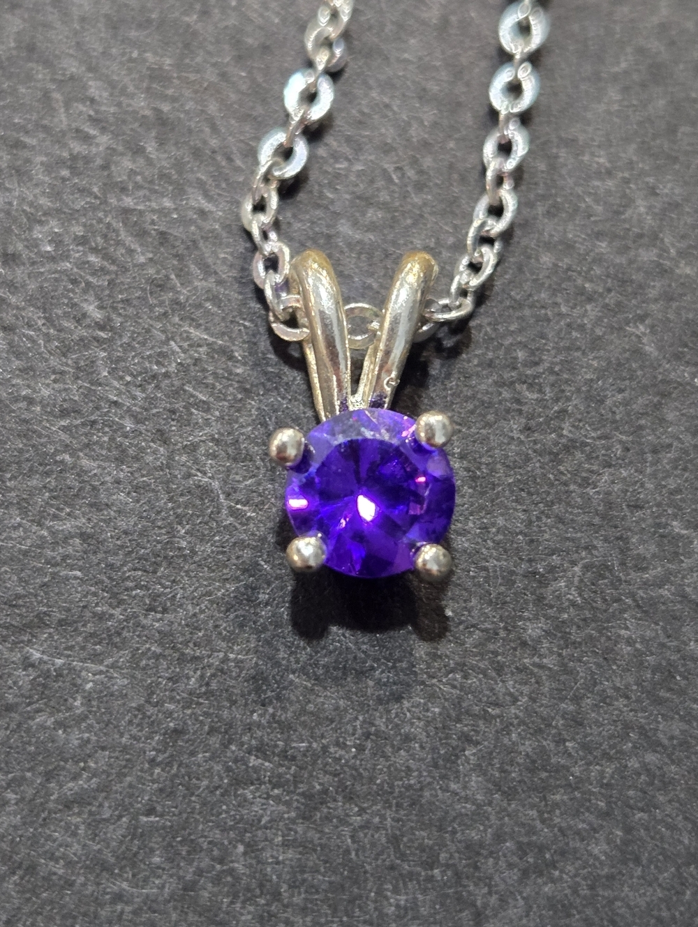 Silver Purple Solitaire Pendant Necklace
